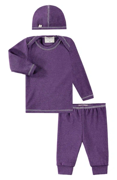 Paigelauren Babies'  Rib Long Sleeve Top, Leggings & Hat Set In Purple