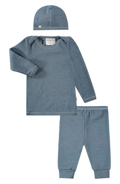 Paigelauren Babies'  Rib Long Sleeve Top, Leggings & Hat Set In Blue
