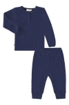 Paigelauren Stretch Organic Cotton Blend Thermal Top & Leggings Set In Blue