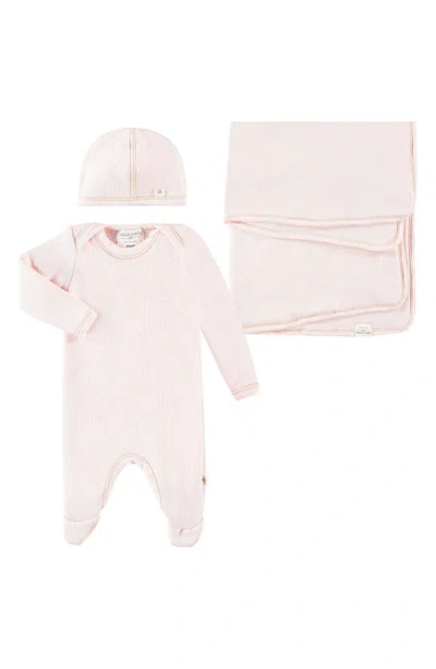 Paigelauren Girls' Welcome Home Fleece Footie, Blanket & Beanie Set - Baby In Pink