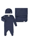 Paigelauren Welcome Home Fleece Footie, Hat & Blanket Set In Blue