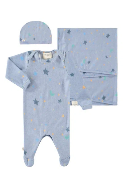 Paigelauren Unisex Welcome Home Hacci Confetti Footie, Blanket & Cap Set - Baby In Blue