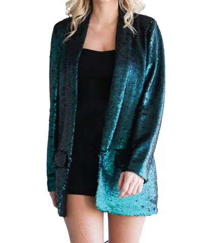 Paint The Town Women's Sequin Blazer In Green In Black