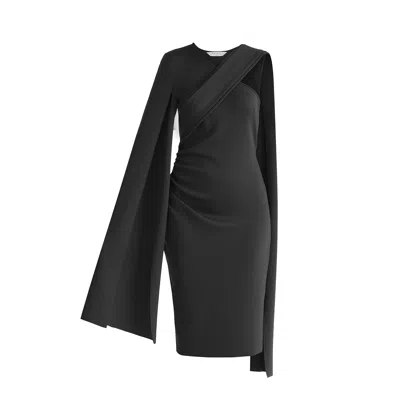 Paisie Women's Asymmetric Draped Cape Sleeve Dress In Black