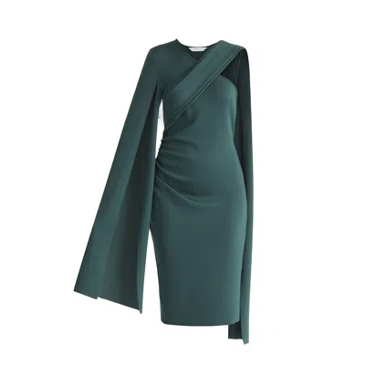 Paisie Women's Asymmetric Draped Cape Sleeve Dress In Green