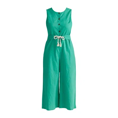 Paisie Women's Belted Linen Blend Jumpsuit - Green