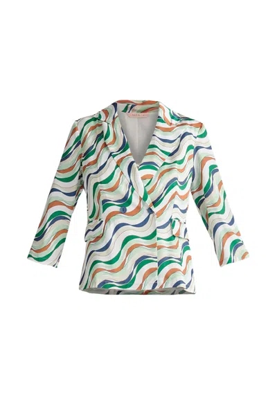 Paisie Women's Belted Wave Print Blazer - Multicolour In Blue/green/orange/white