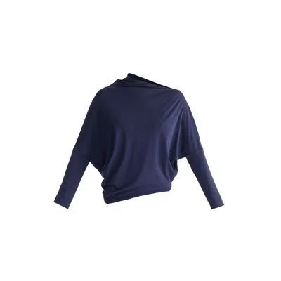 Paisie Women's Blue Asymmetric Draped Lyocell Jersey Top In Navy