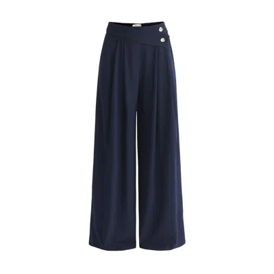 Paisie Women's Blue Asymmetric Waistband Trousers In Navy & Black
