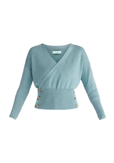 Paisie Women's Blue Button Knitted Wrap Top In Teal In Green