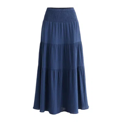 Paisie Women's Blue Cheesecloth Shirred Waist Tiered Maxi Skirt In Navy