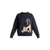 Paisie Women's Blue Christmas Jumper With Cat & Candy Cane In Navy In Blue