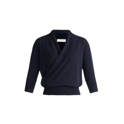 Paisie Women's Blue Cropped Sleeve Knitted Wrap Top - Navy