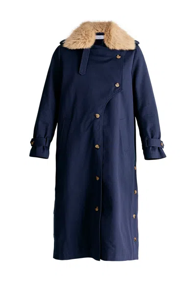 Paisie Women's Blue Faux Fur Collar Coat In Navy