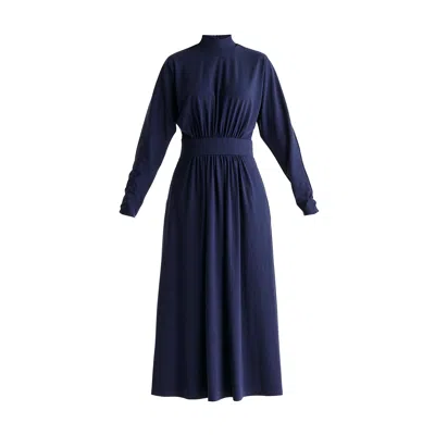 Paisie Women's Blue High Neck Jersey Midaxi Dress In Navy