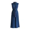 Paisie Women's Blue Linen Blend Jumpsuit With Stitch Details In Navy In Blue