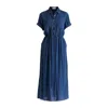 Paisie Women's Blue Linen Blend Shirt Dress With Stitch Details In Navy In Blue