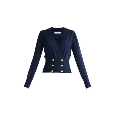 Paisie Women's Blue Long Sleeve Knitted Button Wrap Top In Navy