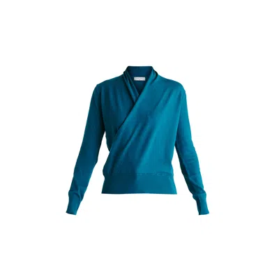 Paisie Women's Blue Long Sleeve Knitted Wrap Top In Turquoise
