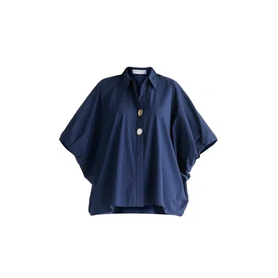 Paisie Women's Blue Metallic Button Details Oversized Blouse In Navy