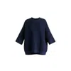 Paisie Women's Blue Mock Neck Cropped Sleeve Ribbed Jumper In Navy In Blue