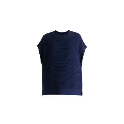 Paisie Women's Blue Mock Neck Sleeveless Ribbed Jumper In Navy
