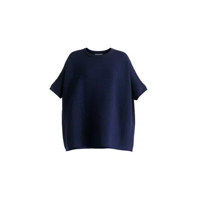 Paisie Women's Blue  Short Sleeve Ribbed Jumper In Navy