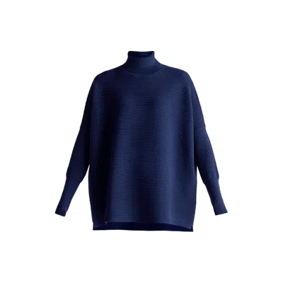 Paisie Women's Blue  Turtleneck Ribbed Jumper In Navy