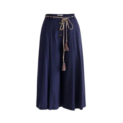 Paisie Women's Blue Pleated Lyocell Culottes - Navy
