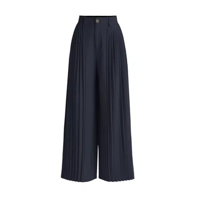 Paisie Women's Blue Pleated Wide Leg Trousers In Navy