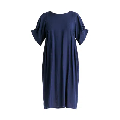 Paisie Women's Blue Relaxed Fit Dress With Back Bow Detail In Navy