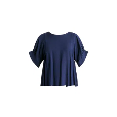 Paisie Women's Blue Relaxed Fit Top With Back Bow Detail In Navy