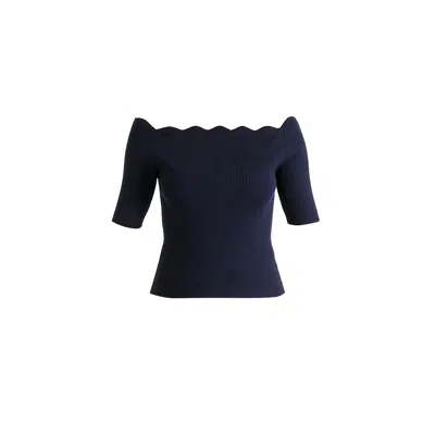 Paisie Women's Blue Scallop Neck Knit Top In Navy