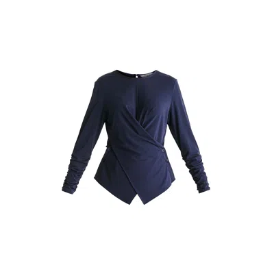 Paisie Women's Blue Side Button Jersey Wrap Top In Navy