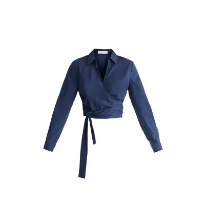 Paisie Women's Blue Side Tie Wrap Blouse In Navy