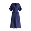 Paisie Women's Blue Sparkled Midi Wrap Dress With Pleated Details In Navy