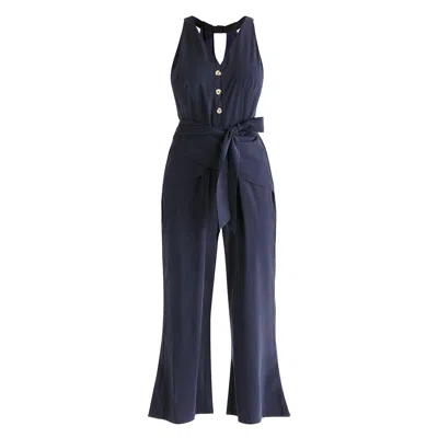 Paisie Women's Blue Waist Tie Jumpsuit In Navy