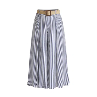 Paisie Women's Blue / White Belted Pleated Culottes In Blue & White In Blue/white