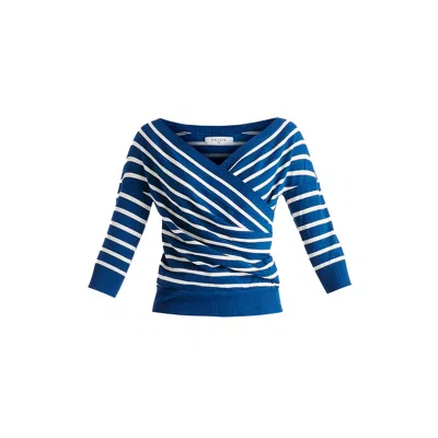 Paisie Women's Blue / White Knitted Wrap Top In Denim And White In Blue/white