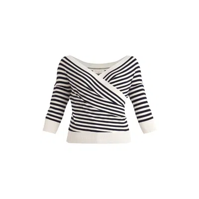 Paisie Women's Blue / White Knitted Wrap Top In Navy And White In Blue/white