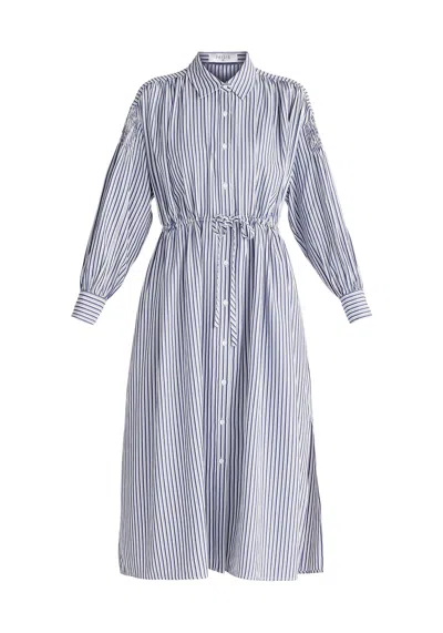 Paisie Women's Blue / White Striped Button Shirt Dress In Navy And White In Blue/white