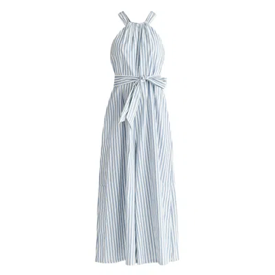 Paisie Women's Blue / White Striped Halterneck Cotton Jumpsuit In Light Blue & White In Blue/white