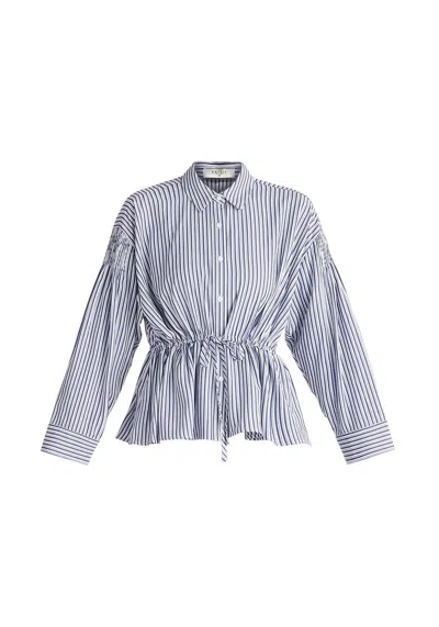 Paisie Women's Blue / White Striped Ruched Shirt In Navy And White In Blue/white