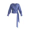 Paisie Women's Blue / White Striped Wrap Top With Waist Tie In Blue & White Stripes In Blue/white
