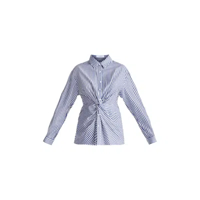 Paisie Women's Blue / White Twist Detail Shirt In Dark Blue & White In Blue/white