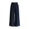 Paisie Women's Blue Wide Leg Trousers With Side Pleats And Split Hem In Navy In Blue