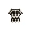 Paisie Women's Boat Neck Knit Top In Zigzag Pattern In Black And Beige