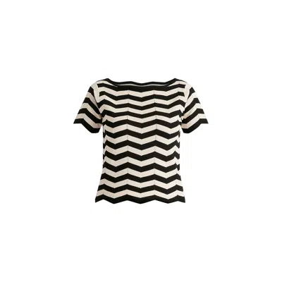 Paisie Women's Boat Neck Knit Top In Zigzag Pattern In Black And Beige