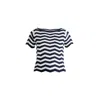 Paisie Women's Boat Neck Knit Top In Zigzag Pattern In Navy And White