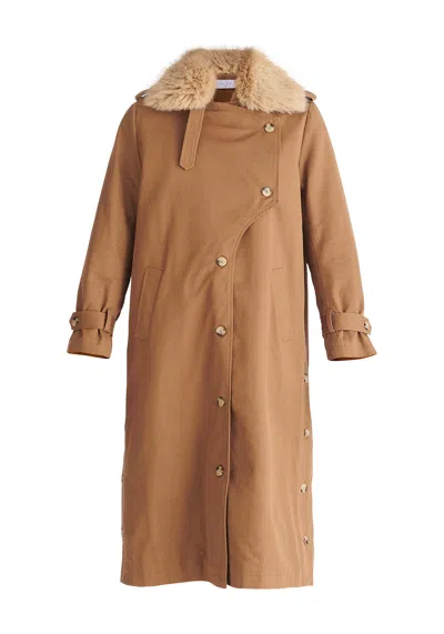 Paisie Women's Brown Faux Fur Collar Coat In Camel